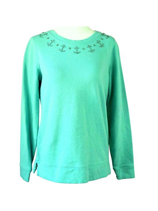 Vineyard Vines Sweaters - Vineyard Vines XS Aqua Sweater – Beaded Anchor Collar, Cotton, Grand Turk Green